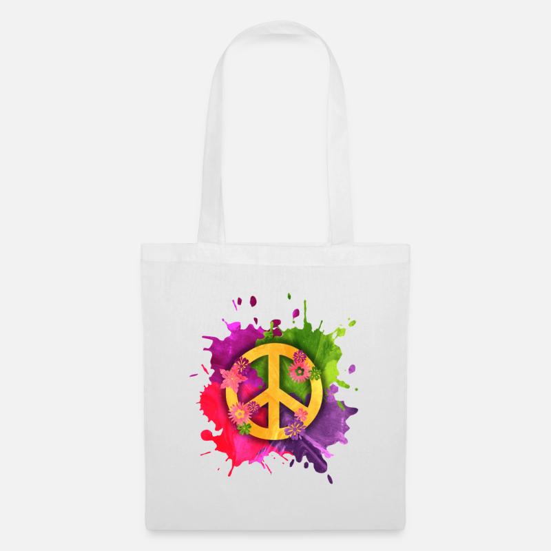 Peace Zeichen Hippie Splash – Flower Power - Stoffbeutel - Weiß