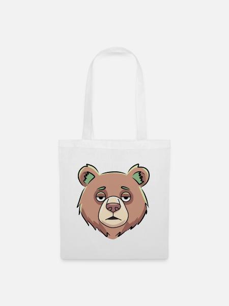 Sleepy Bear Cartoon-Gesicht - Stoffbeutel - Weiß