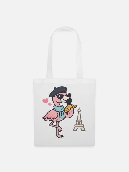 Pariser Flamingo mit Croissant - Stoffbeutel - Weiß