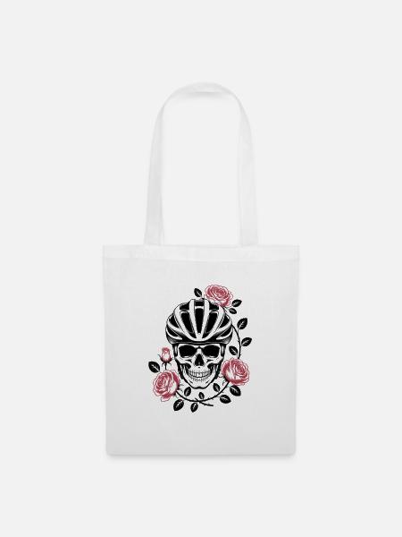 Rennrad Totenkopf Rosen Geschenkidee für Rennrad - Stoffbeutel - Weiß