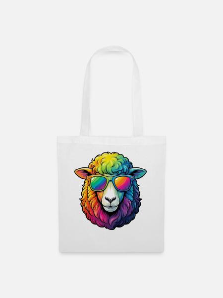 Regenbogen Schaf mit Sonnenbrille Schafe - Stoffbeutel - Weiß