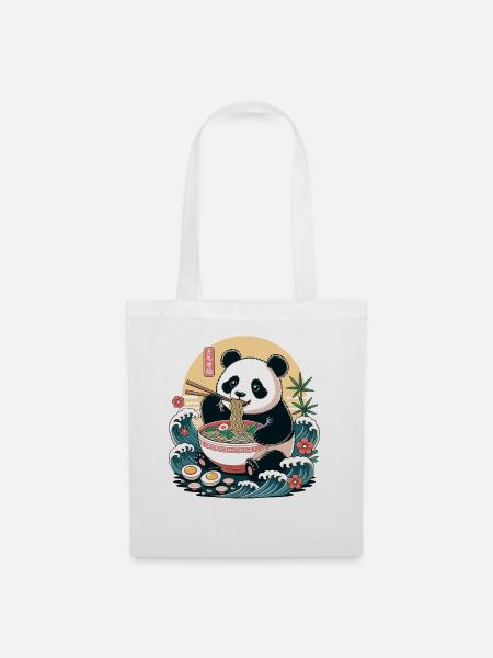 Ramen-Panda isst Nudeln mit Bambuswellen - Stoffbeutel - Weiß