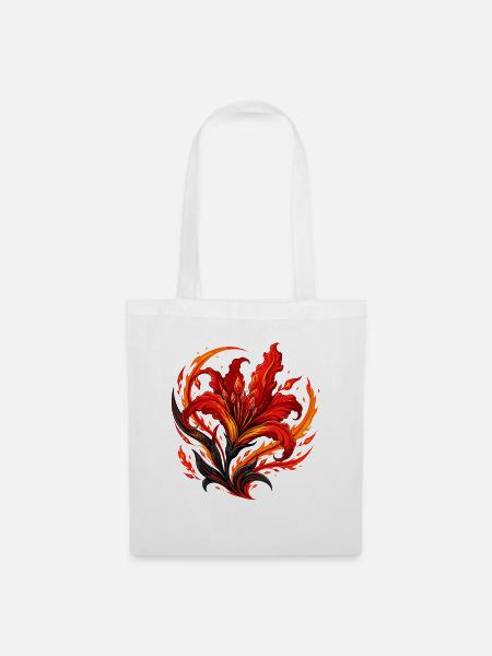 Flammenblüte – Feurige Blütenkunst - Stoffbeutel - Weiß