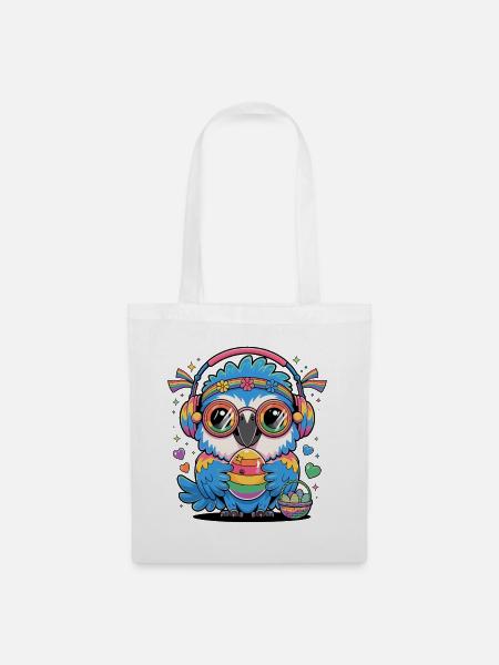 Bunter Osterpapagei Mit Kopfhörern Regenbogen - Stoffbeutel - Weiß