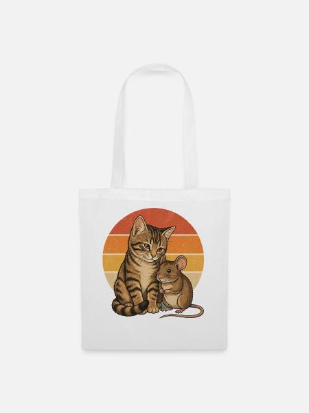 Katze und Maus - Stoffbeutel - Weiß