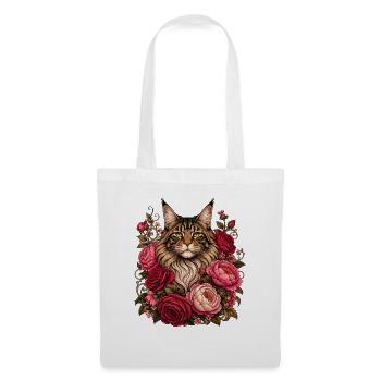 Cat in a wreath of flowers - Tote Bag - white - Front