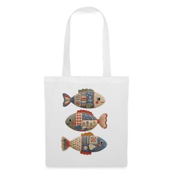 Trio de poissons au crochet patchwork - Sac en tissu - blanc - Devant