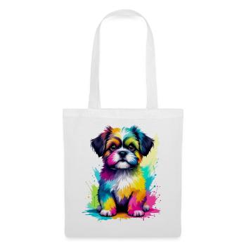 Bunter Shih Tzu Welpe Farbexplosion - Stoffbeutel - Weiß - Vorne