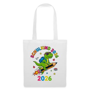 Schulkind 2026 Dino T-Rex Einschulung - Stoffbeutel - Weiß - Vorne