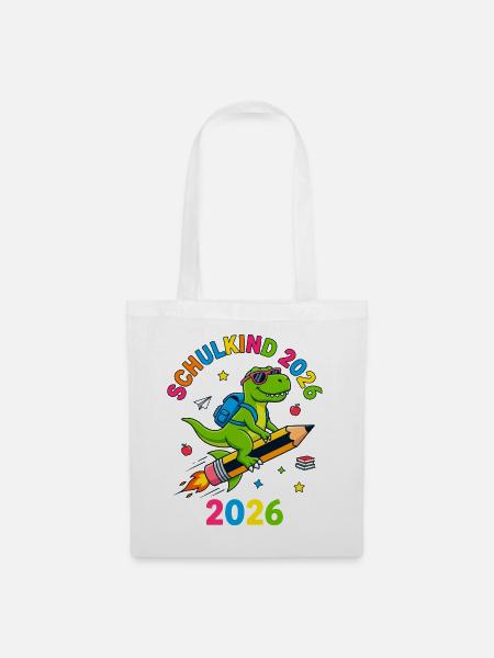 Schulkind 2026 Dino T-Rex Einschulung - Stoffbeutel - Weiß