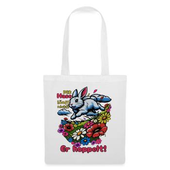 Der Hase läuft nicht. Er hoppelt! - Stoffbeutel - Weiß - Vorne