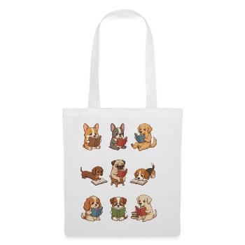 Funny Dog Reading Shirt, Cute Dogs with Books - Tote Bag - white - Front