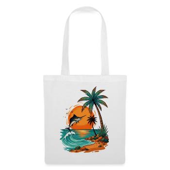 Jumping Fish at Tropical Sunset Palm Sea Beach - Tote Bag - white - Front