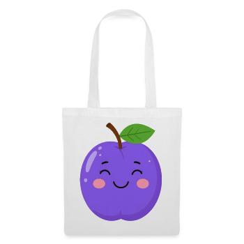 Blau-violette Kawaii Pflaume – Süßes Frucht Design - Stoffbeutel - Weiß - Vorne