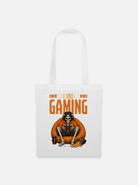 Skeleton Gamer Gaming Halloween - Stoffbeutel - Weiß