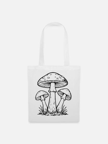 Pilze schwarz Cottagecore Geschenk Mushroom Hunter - Stoffbeutel - Weiß