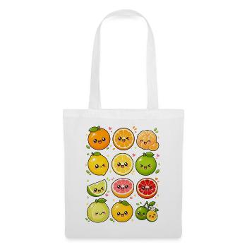 Kawaii Zitrusfrüchte | Orange & Zitrone - Stoffbeutel - Weiß - Vorne