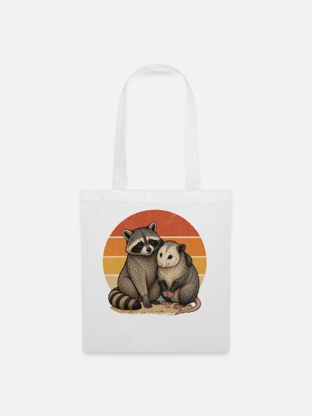 Waschbär und Opossum - Stoffbeutel - Weiß