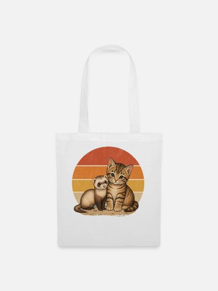 Katze und Frettchen - Stoffbeutel - Weiß