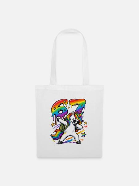 Dabbing Einhorn 67 Regenbogen Bunt - Stoffbeutel - Weiß