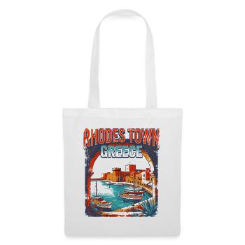 Rhodes Town Greece Harbor Vintage Travel Poster - Stoffbeutel - Weiß - Vorne