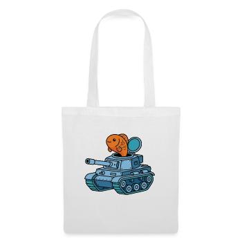Fisch im Panzer Cartoon - Stoffbeutel - Weiß - Vorne