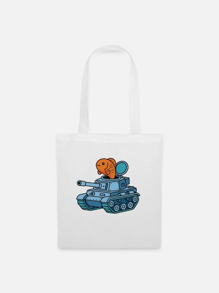 Fisch im Panzer Cartoon - Stoffbeutel - Weiß
