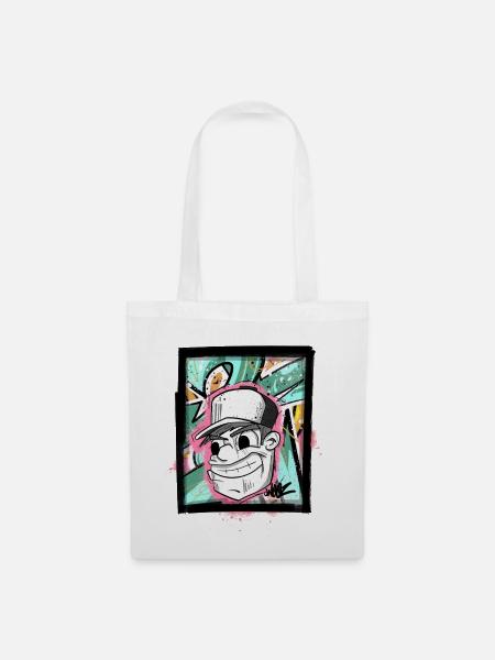 Graffiti Chracter | Street Art Figur mit Cap - Stoffbeutel - Weiß