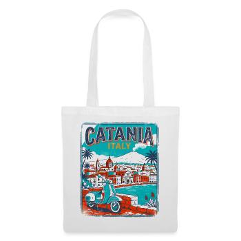 Vintage Catania Italy Coastal Cityscape Faro - Stoffbeutel - Weiß - Vorne
