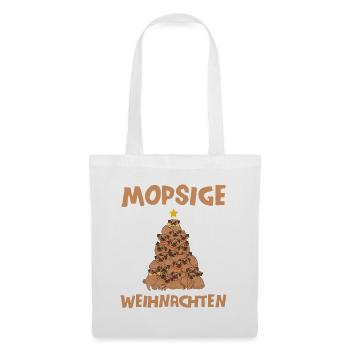 Mops Weihnachten Weihnachtsbaum Hund Weihnachten - Stoffbeutel - Weiß - Vorne