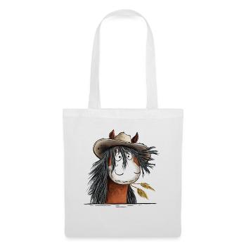 Westernpferd mit Strohhut - Stoffbeutel - Weiß - Vorne