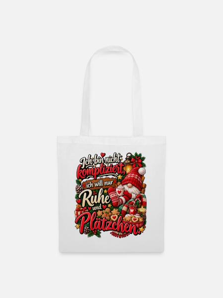 Lustiges Weihnachtsgeschenk Plätzchen Spruch - Stoffbeutel - Weiß