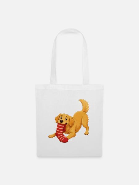 Golden Retriever-Hund stiehlt eine Socke - Stoffbeutel - Weiß