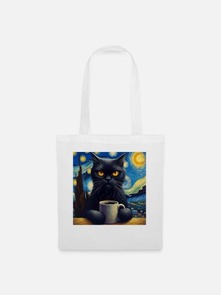 Schwarze Katze Starry Night - Stoffbeutel - Weiß