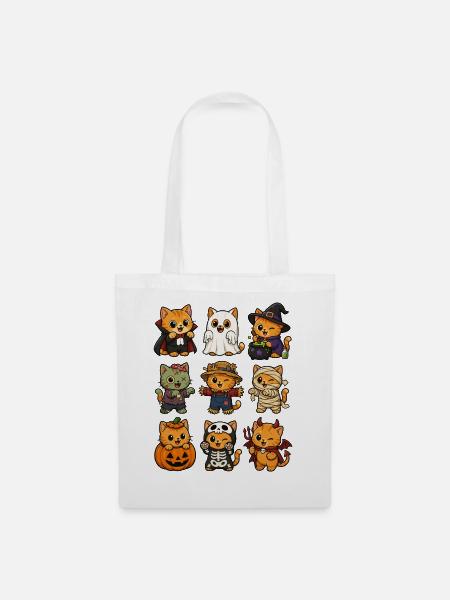 Halloween Katzen Vampir Geist Hexe Kawaii Kostüm - Stoffbeutel - Weiß