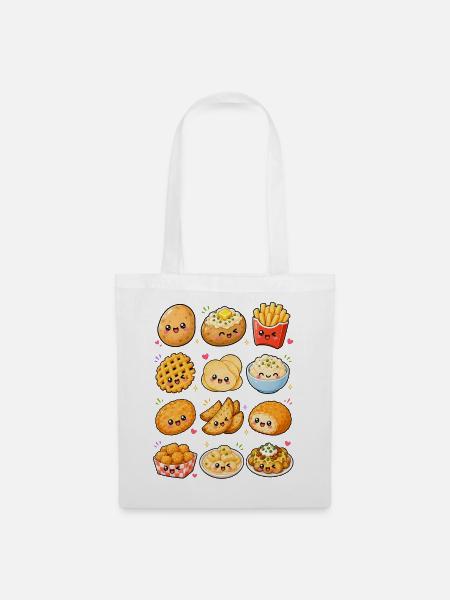 Kawaii Kartoffelsnacks | Pommes & Knollen - Stoffbeutel - Weiß