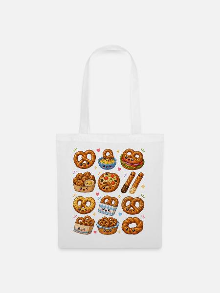 Kawaii Brezeln | Laugengebäck & Snack - Stoffbeutel - Weiß