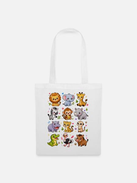 Kawaii Safari | Wildtiere & Dschungel - Stoffbeutel - Weiß
