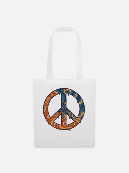 Psychedelisches Festival-Hippie-Peace-Sign Rave - Stoffbeutel - Weiß