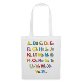 Tieralphabet: Bunte Tierbuchstaben - Stoffbeutel - Weiß - Vorne