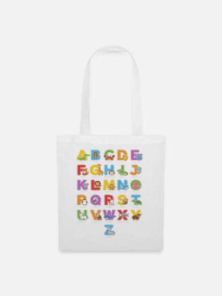 Buntes Tieralphabet für Kinder - Stoffbeutel - Weiß