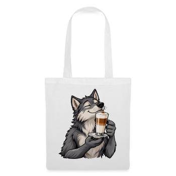 Wolf mit Latte Macchiato - Stoffbeutel - Weiß - Vorne