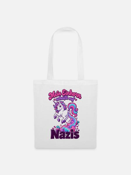 Mein Einhorn scheißt auf Nazis Regenbogen Humor - Stoffbeutel - Weiß