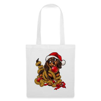 Weihnachten Dackel Hund Geschenkidee - Stoffbeutel - Weiß - Vorne