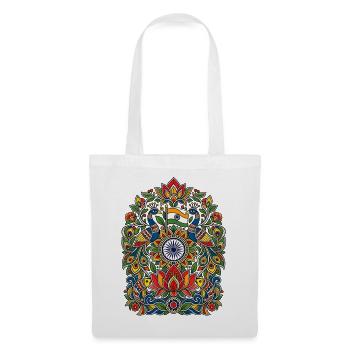 Indien | Pfauen, Lotus & Ornamentik - Stoffbeutel - Weiß - Vorne