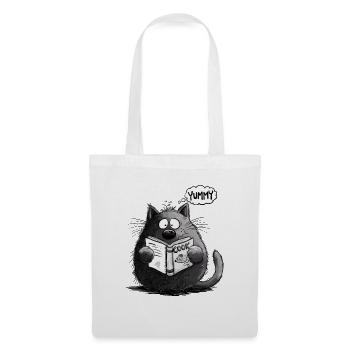 Lustige Katze mit Kochbuch I Katzenmotiv Katzen  - Stoffbeutel - Weiß - Vorne