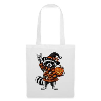 Halloween Waschbär mit Hexenhut & Kürbis - Stoffbeutel - Weiß - Vorne