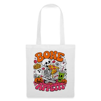Bone Appetit lustiges Halloween-Skelett isst Pizza - Stoffbeutel - Weiß - Vorne