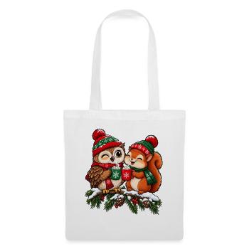 Weihnachten Eule Eichhörnchen Kakao Geschenk - Stoffbeutel - Weiß - Vorne