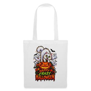 Happy Crazy Halloween Cat – Spooky Pumpkin  - Stoffbeutel - Weiß - Vorne